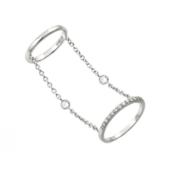 925 Sterling Silver Jewelry - Sterling Silver 925 Rhodium Plated Small Round CZ Slave Wire Ring